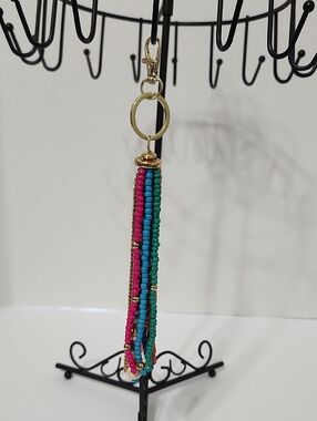 Beaded Tassel Keychain Bag Charm Gold Tone Boho Colorful Festival Chains New